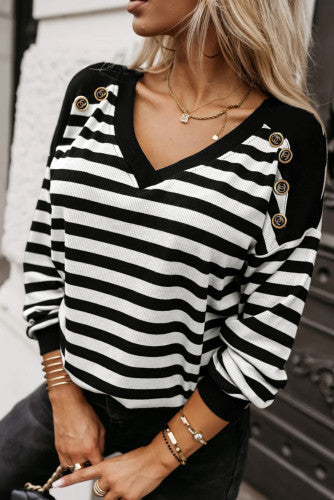 Black and White Long-Sleeve v-neck with Back Detail