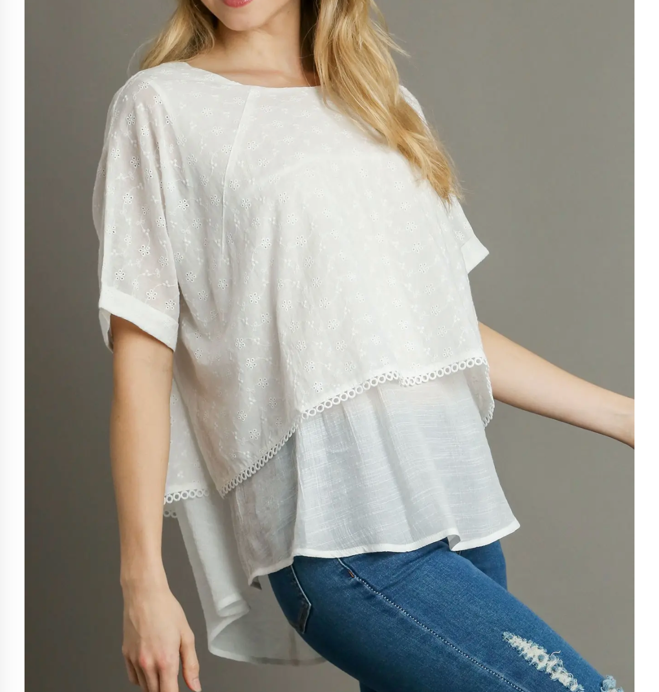 Umgee Eyelet Blouse in Periwinkle and White
