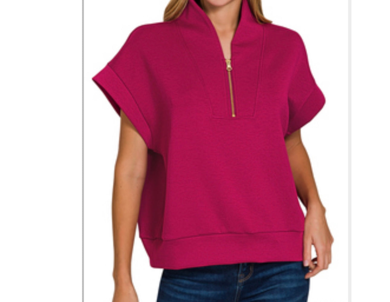 Zenana©️ Scuba High Neck Half Zip Top