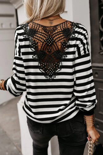 Black and White Long-Sleeve v-neck with Back Detail