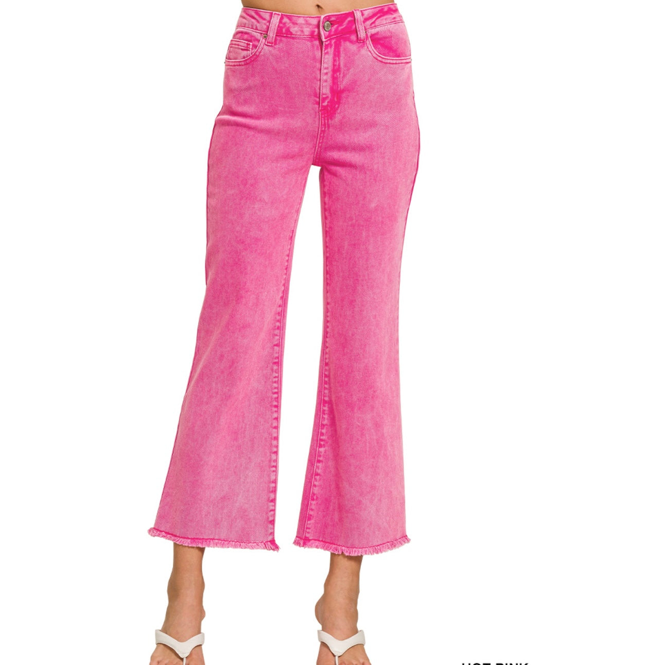 Zenana©️ Acid-Wash Cropped Jeans with Raw Hem
