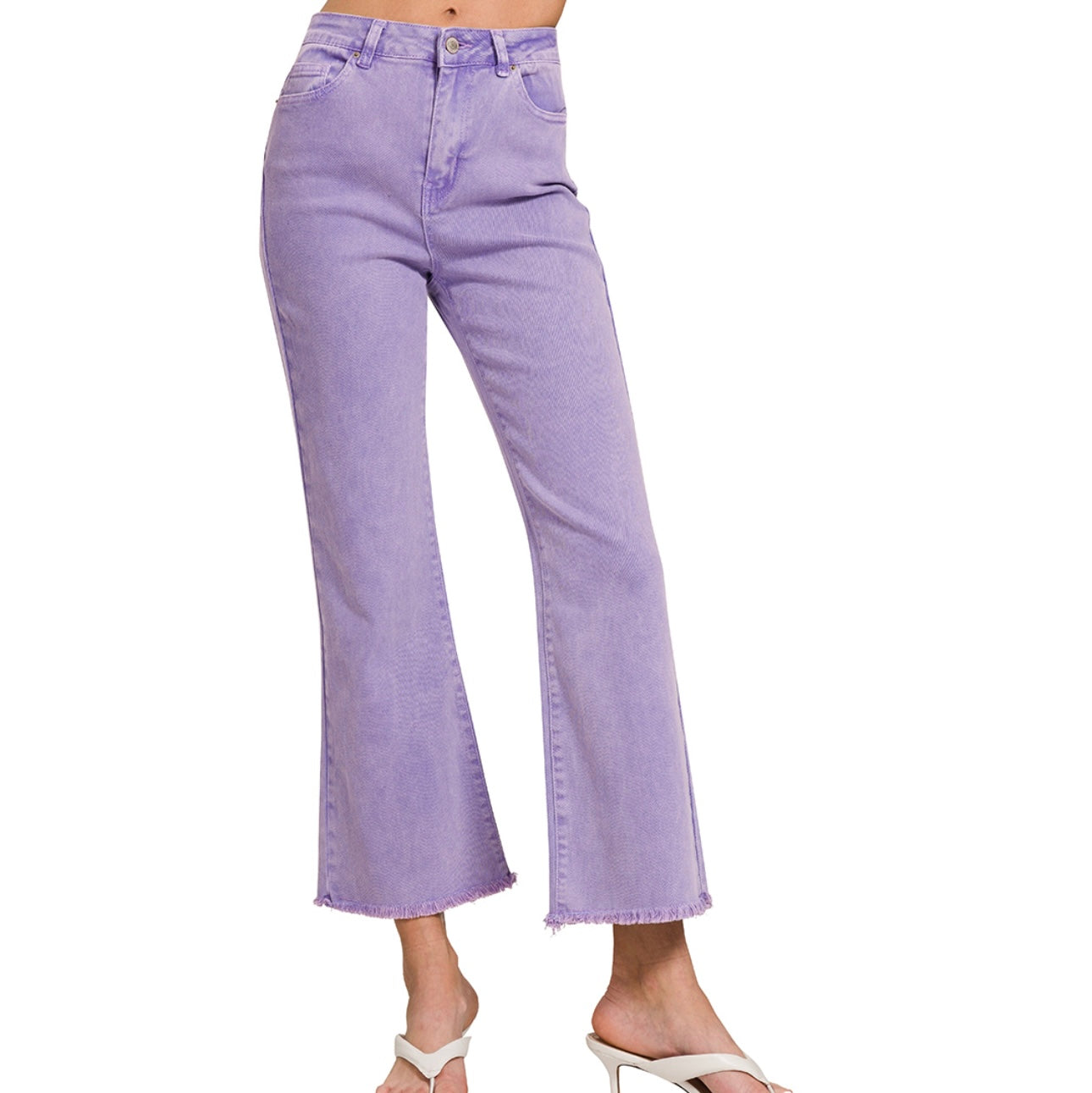 Zenana©️ Acid-Wash Cropped Jeans with Raw Hem