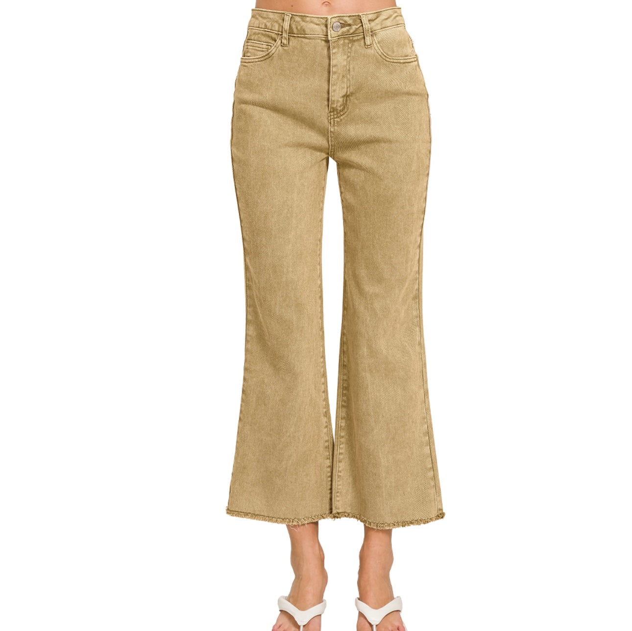 Zenana©️ Acid-Wash Cropped Jeans with Raw Hem