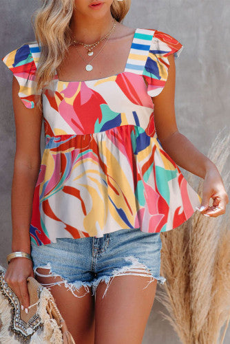 Abstract Square Neck Blouse