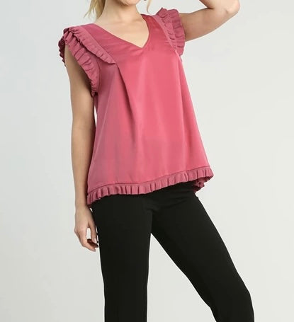 Mauve Satin-Like Blouse with Ruffle Detail