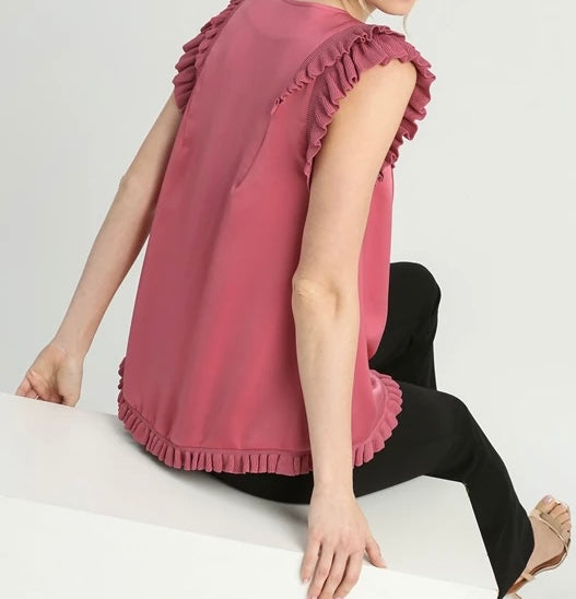 Mauve Satin-Like Blouse with Ruffle Detail
