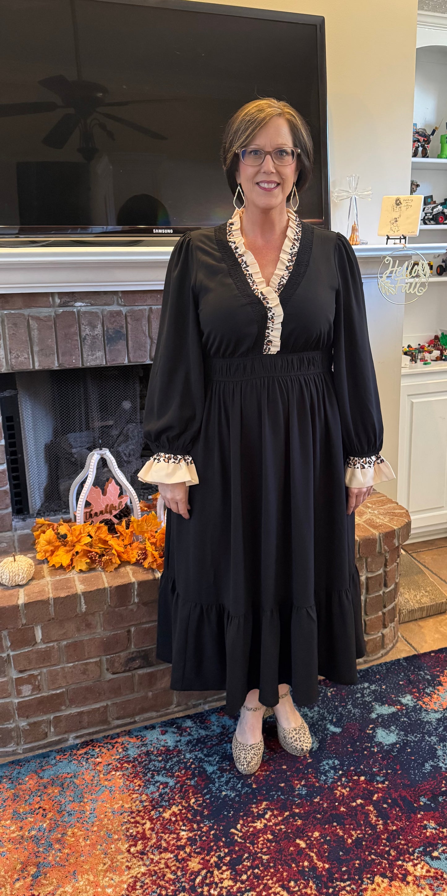 Black Dress with Leopard Detail