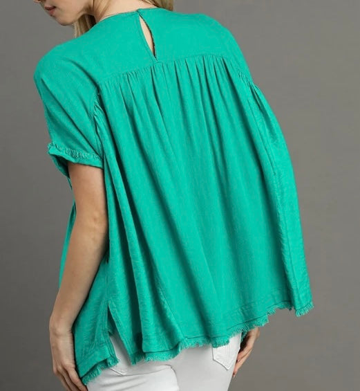 Umgee©️ Oversized Shirt with Pocket and Frayed Hem