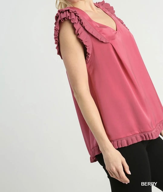 Mauve Satin-Like Blouse with Ruffle Detail