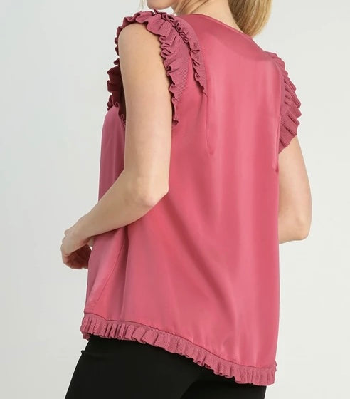 Mauve Satin-Like Blouse with Ruffle Detail
