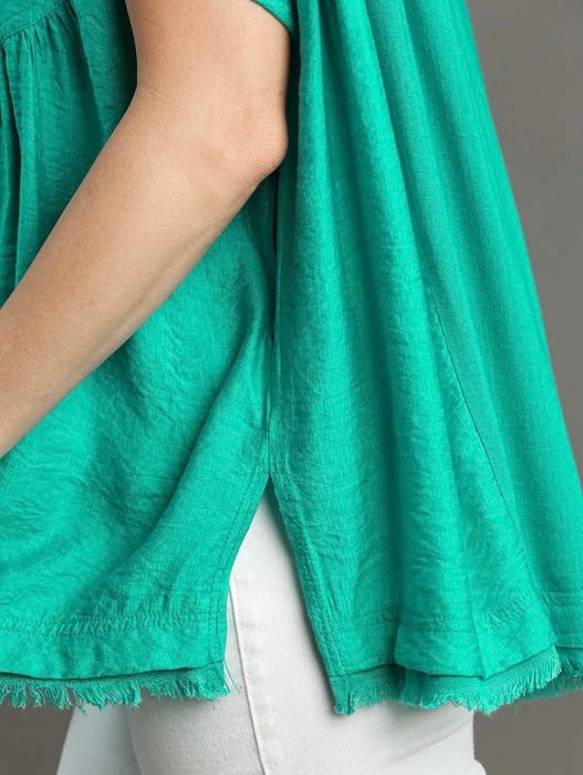 Umgee©️ Oversized Shirt with Pocket and Frayed Hem