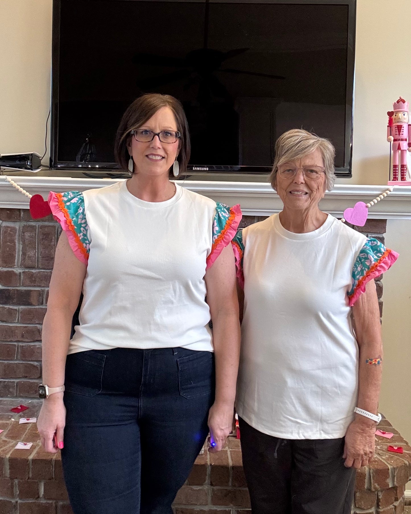 White Ribbed T-Shirt with Colorful Ruffle Sleeve