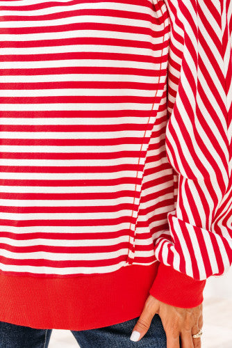 Red and White Striped Lightweight Sweatshirt