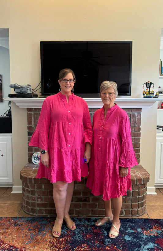 Pink (Rose) Crinkled Long Sleeve Dress