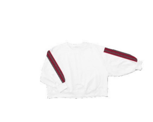 Mary Square©️ Game Day White Sweatshirt with Black and Red Sequins