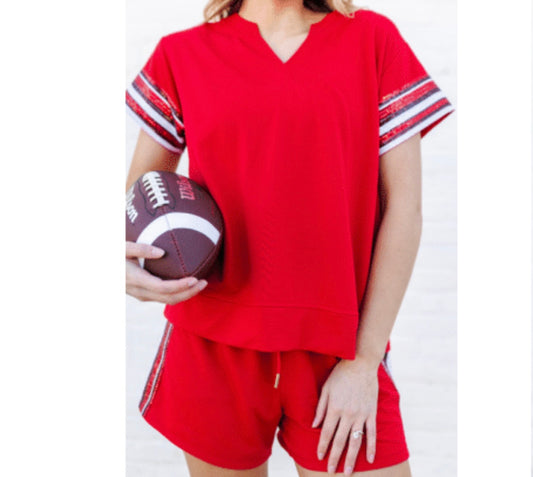 Mary Square©️ Game Day Red Sequin Short Set
