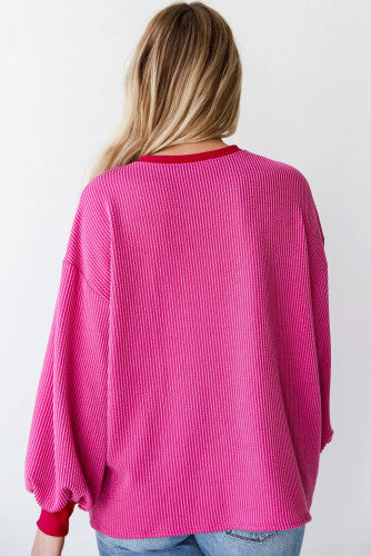 Pink Corded Shirt with Red Trim