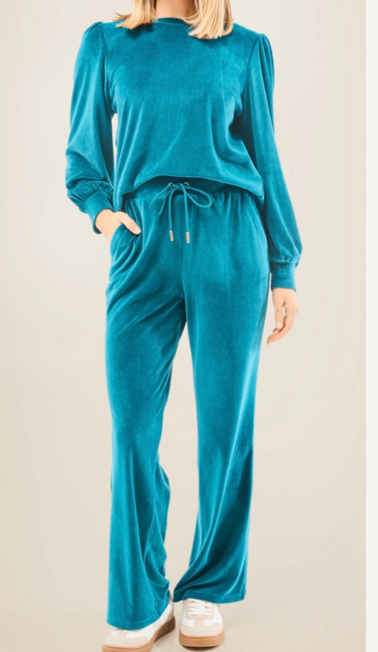 Mary Square©️ Teal Green Velour Pants Set