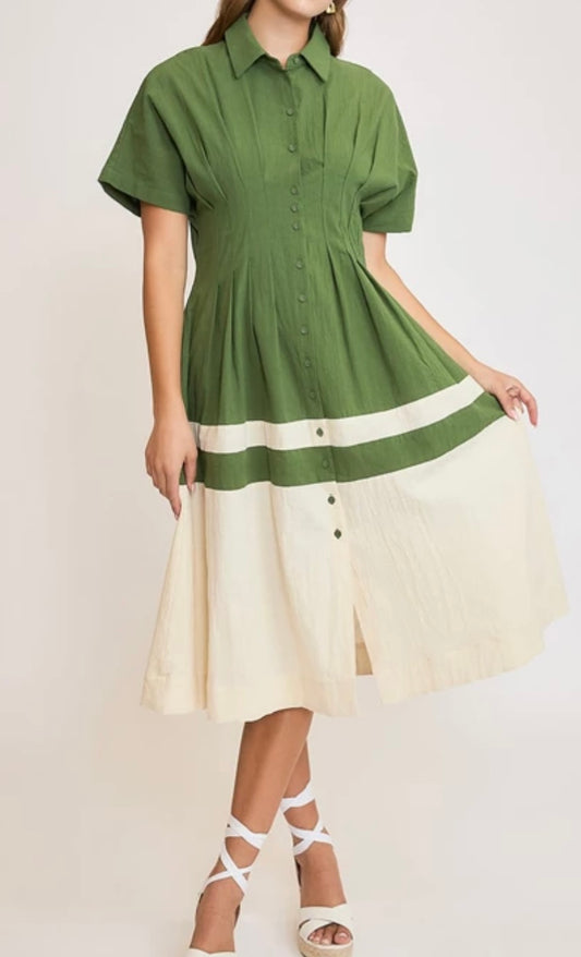 Umgee©️ Olive and Off-White Midi Dress