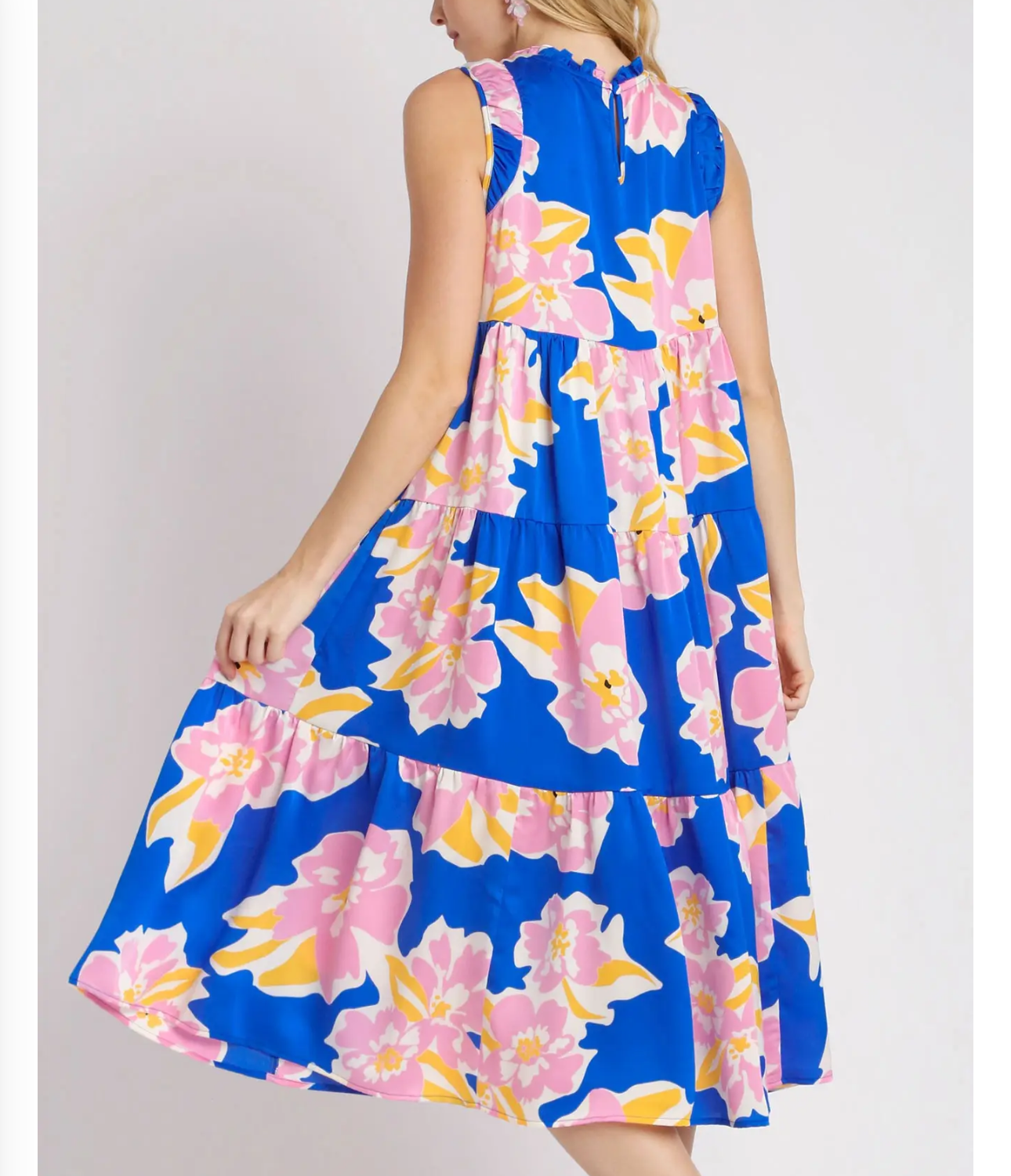 Umgee Spring Printed T-Length Dress in Royal Blue and Aqua Blue