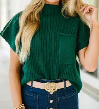 Ribbed Knit Sweater in Off-White, Black, Green, and Maroon