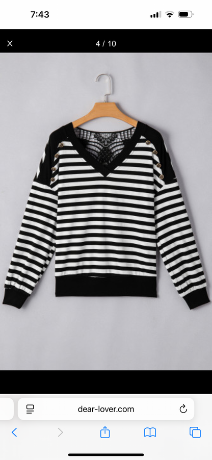Black and White Long-Sleeve v-neck with Back Detail