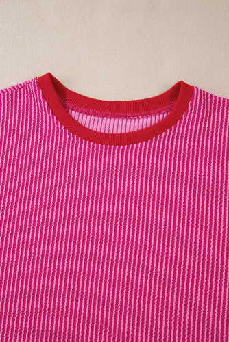 Pink Corded Shirt with Red Trim