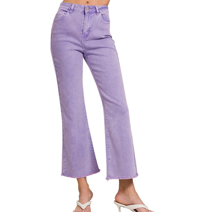 Zenana©️ Acid-Wash Cropped Jeans with Raw Hem