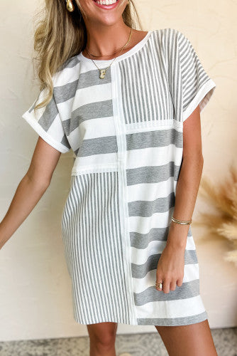 Grey and white stripe T-shirt Dress