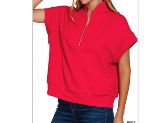Zenana©️ Scuba High Neck Half Zip Top
