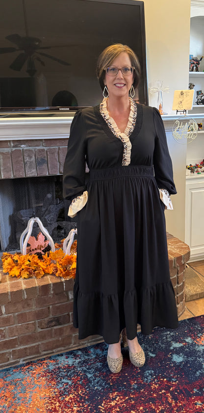 Black Dress with Leopard Detail