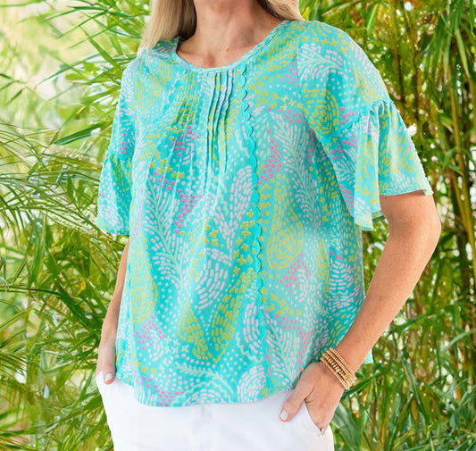 Mary Square©️ Turquoise Green Printed Blouse