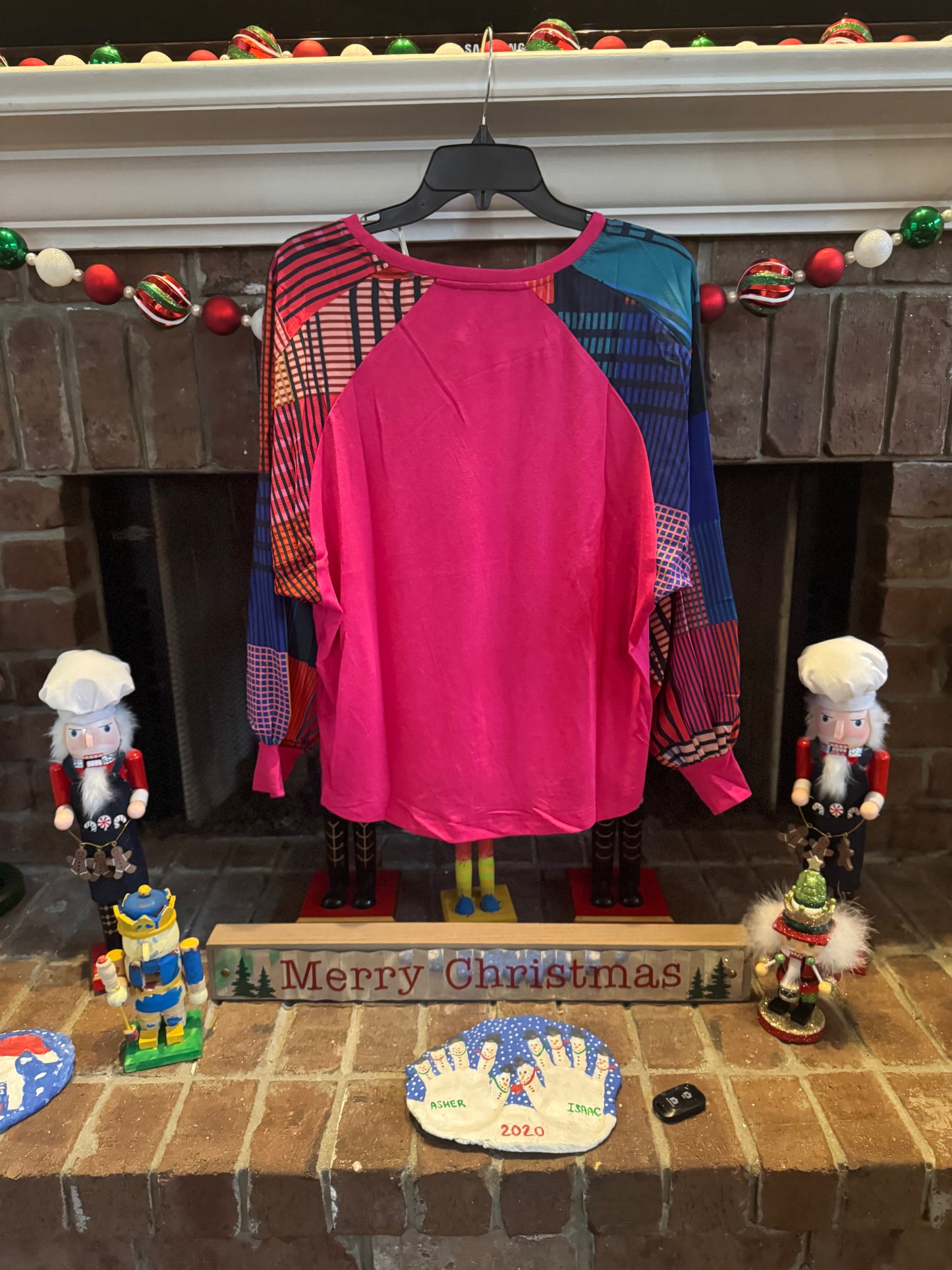 Umgee Magenta T-Shirt w/Patterned Sleeve