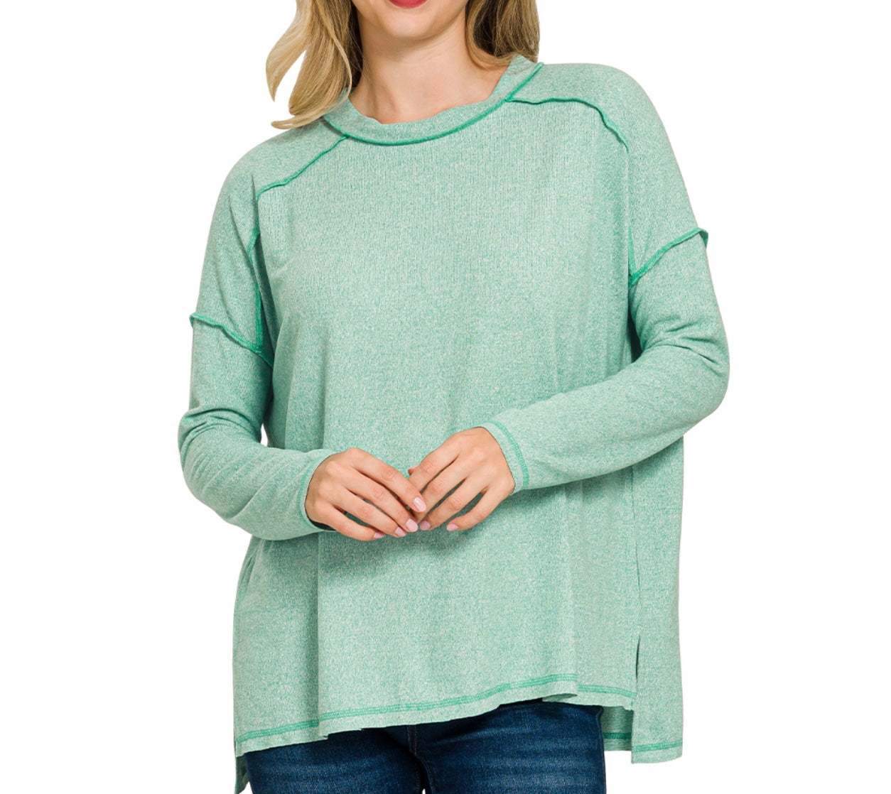 Zenana©️ Light Weight Hi-Lo Sweater with Raw Seem Detail