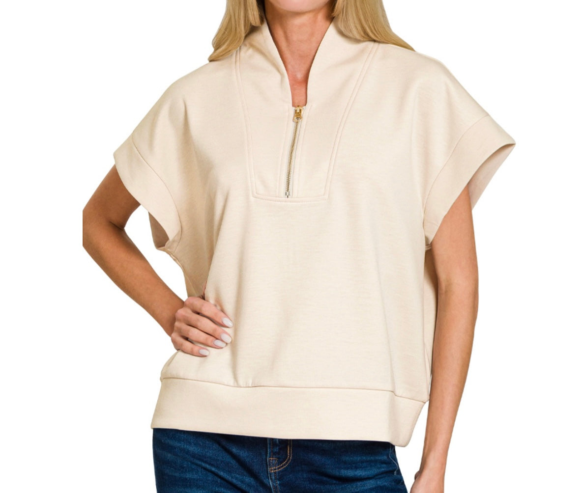 Zenana©️ Scuba Neck Blouse w/Zipper