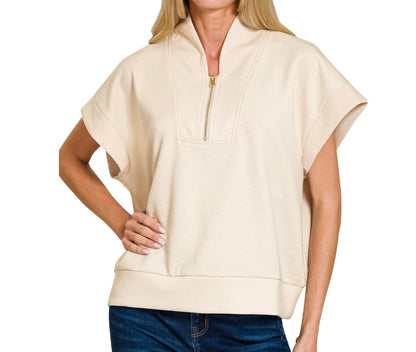 Zenana©️ Scuba Neck Blouse w/Zipper