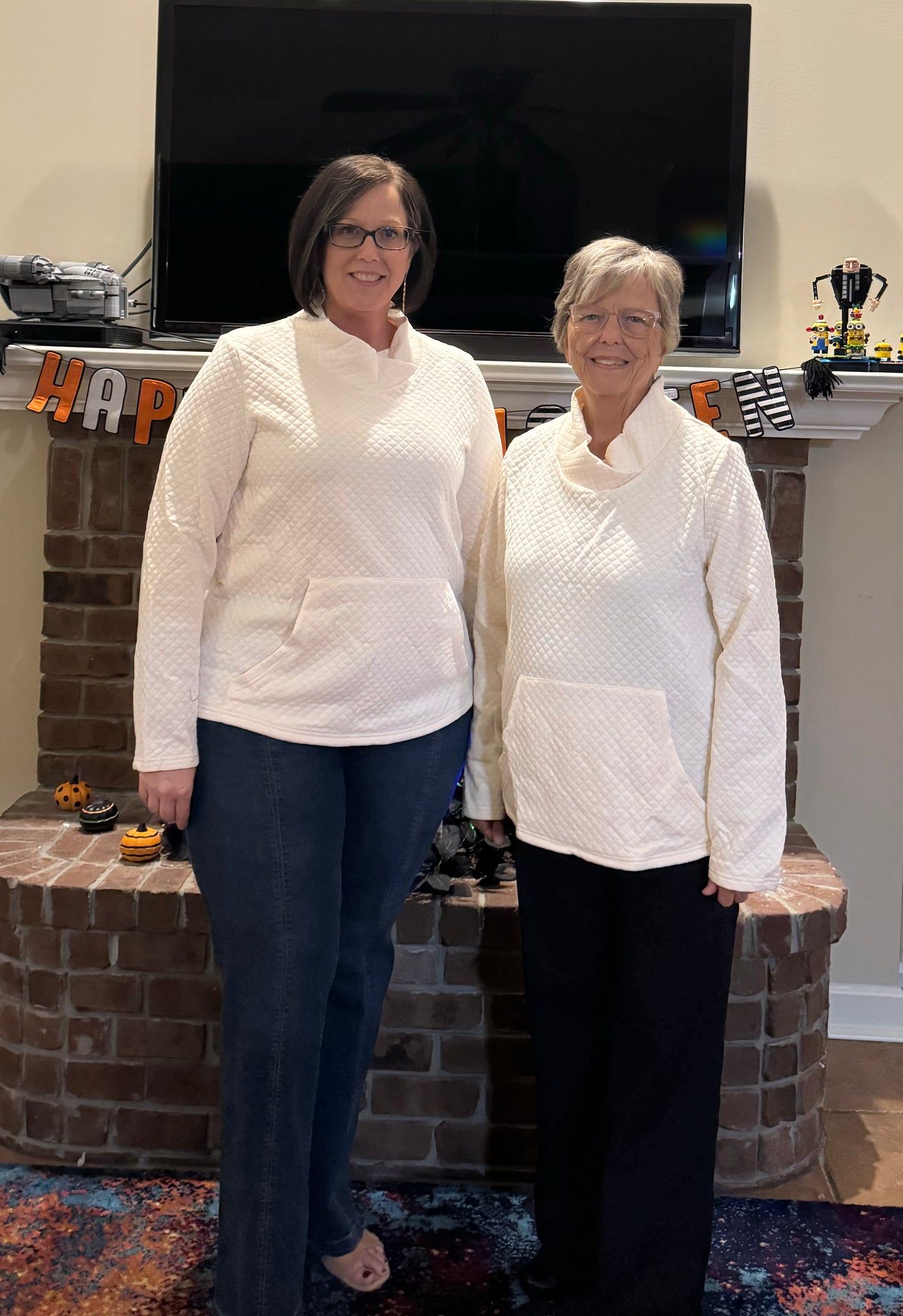 Off White Quilted Long Sleeve Pullover with Kangaroo Pocket