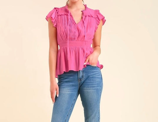 Umgee©️ Satin-Look Pleated High-Low Blouse