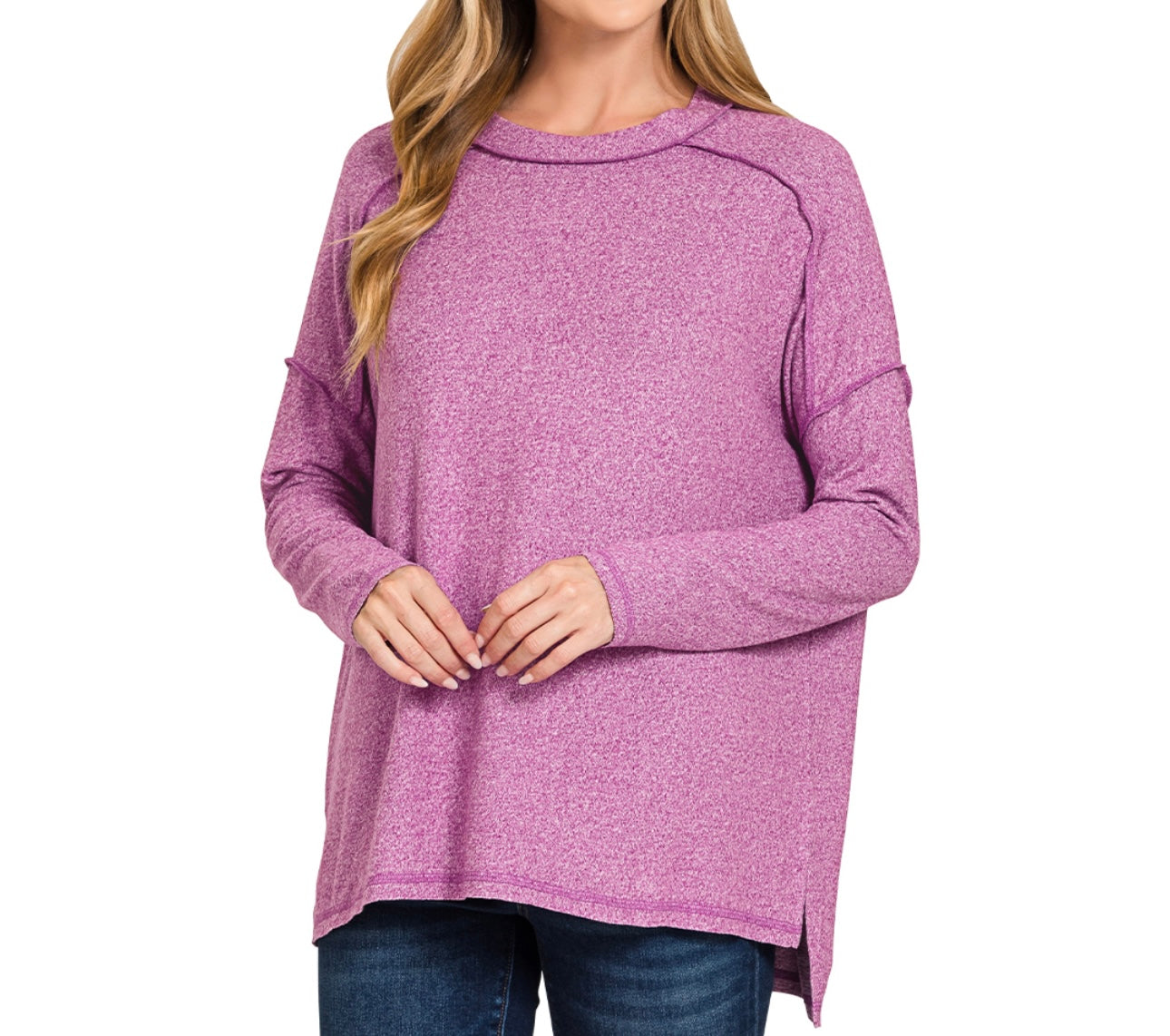 Zenana©️ Light Weight Hi-Lo Sweater with Raw Seem Detail