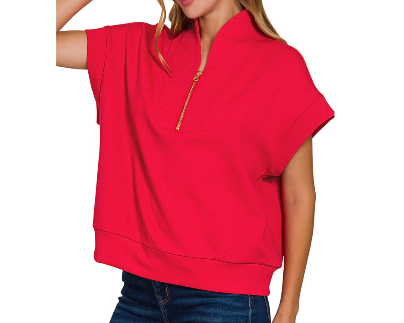 Zenana©️ Scuba Neck Blouse w/Zipper