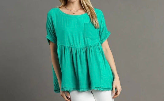 Umgee©️ Oversized Shirt with Pocket and Frayed Hem