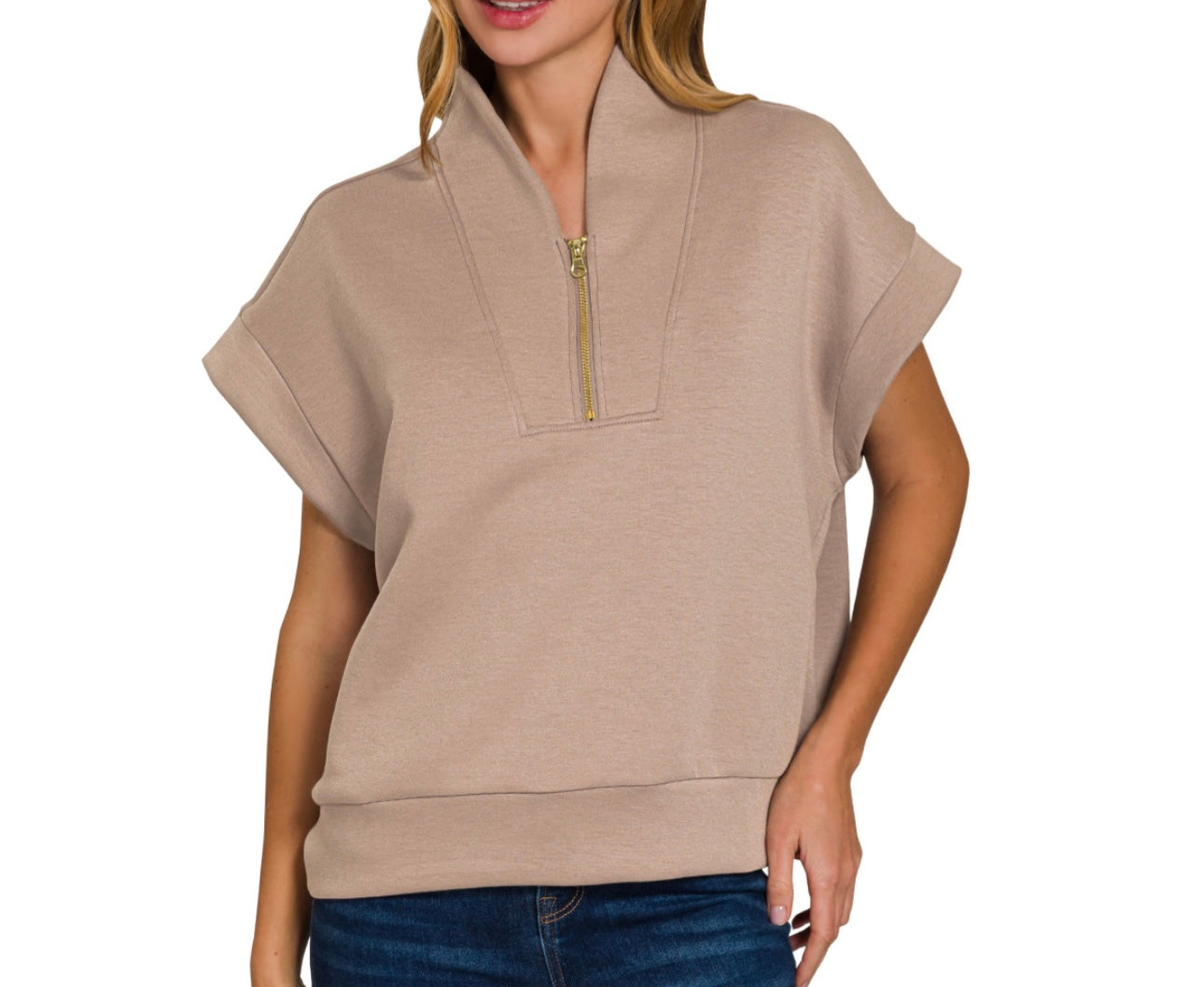 Zenana©️ Scuba Neck Blouse w/Zipper