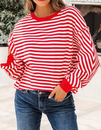Red and White Striped Lightweight Sweatshirt