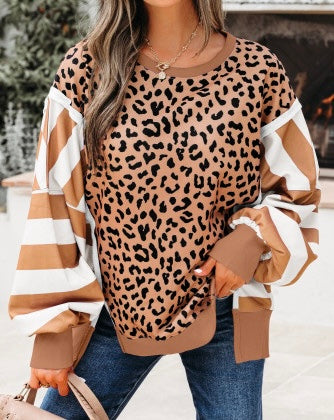 Leopard Print and Stripes Lightweight Sweatshirt