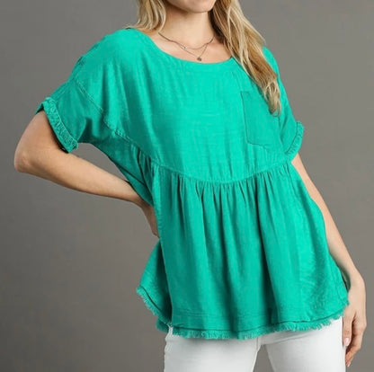 Umgee©️ Oversized Shirt with Pocket and Frayed Hem