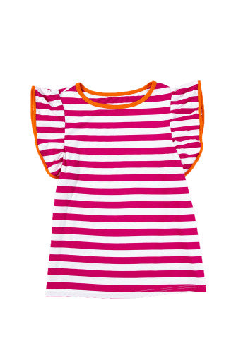 Rose and White Striped Shirt with Orange Trim