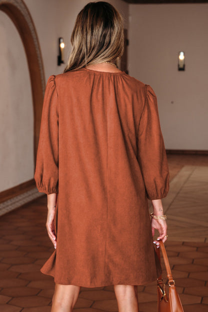 Cinnamon Scalloped 3/4 Sleeve Dress