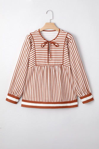 Cinnamon and Off-White Striped Blouse