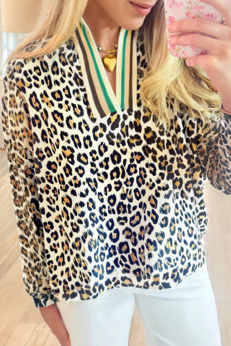 Leopard Print Long Sleeve Blouse