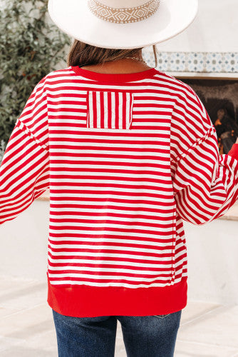 Red and White Striped Lightweight Sweatshirt